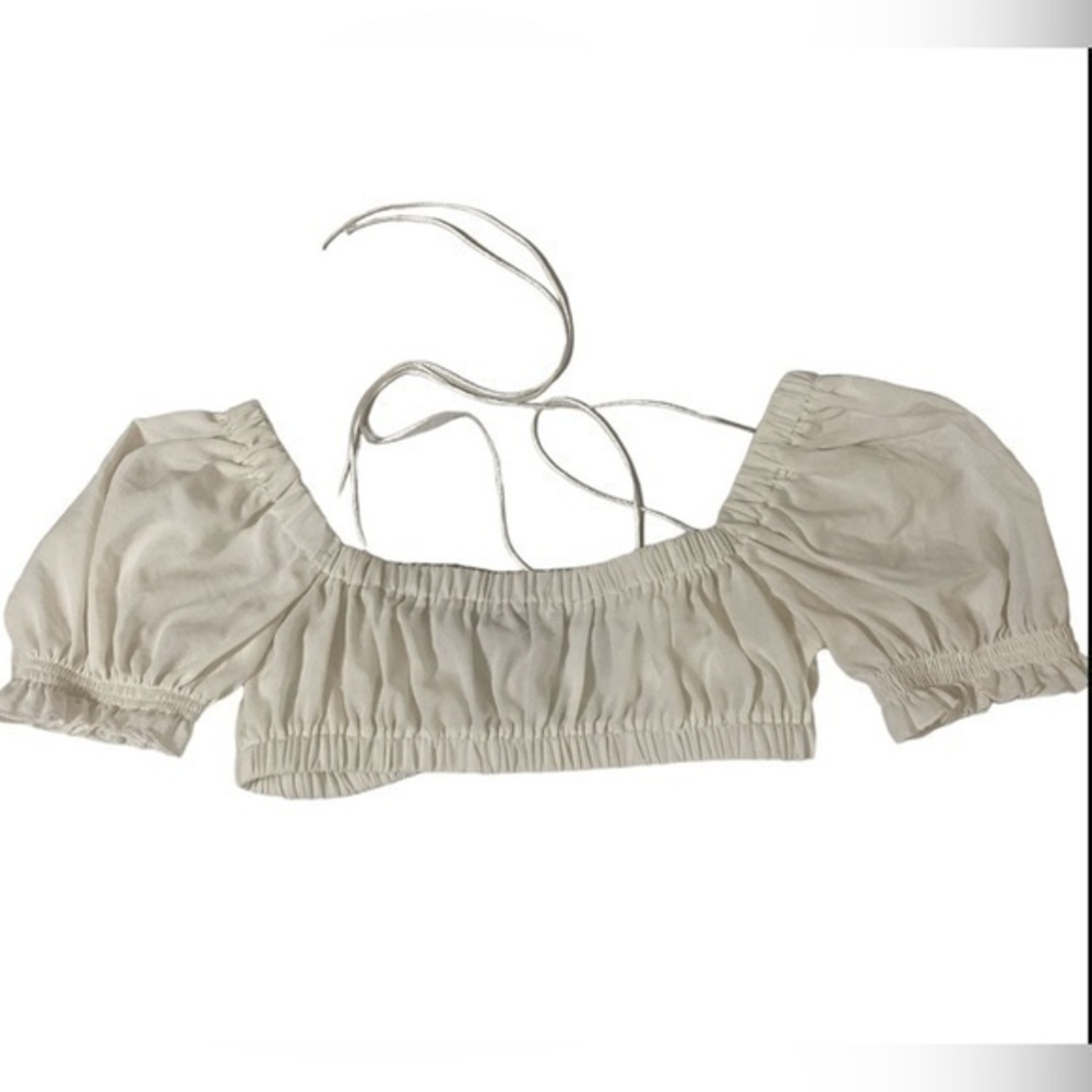 8 Birdies Puff-Sleeve Crop lace up back Top M